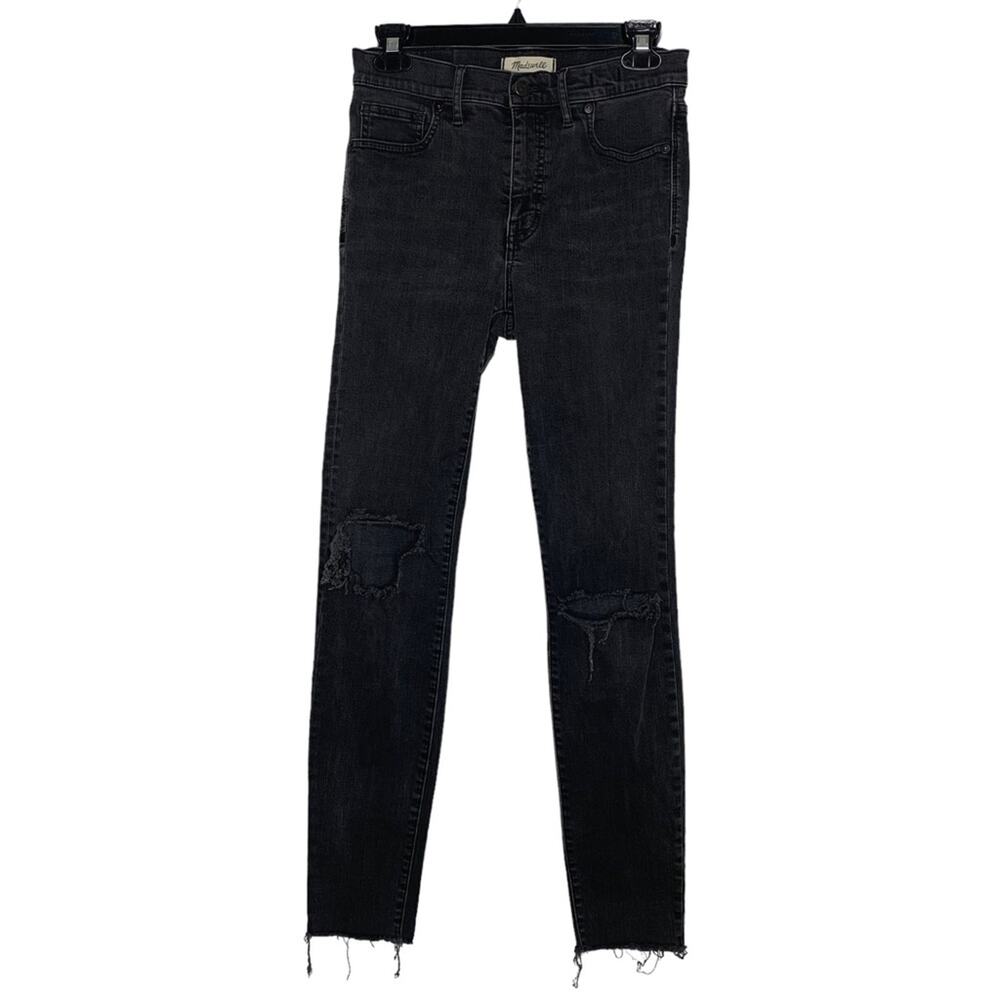 Madewell 9” High Rise Skinny Jeans Black Distressed 5 working Pockets Si…